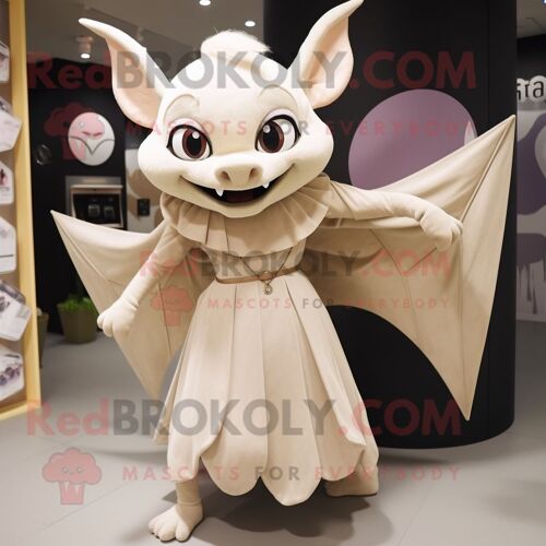 Mascotte Redbrokoly De Personnage De Chauve-Souris Beige Habillée D'une Jupe Plissée Et De Pochettes
