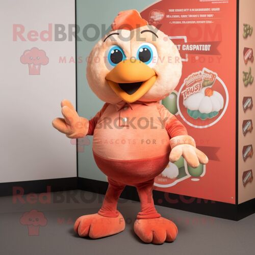 Personnage De Costume De Mascotte Redbrokoly De Dinde De Pêche Vêtu D'un T-Shirt Et De Mitaines