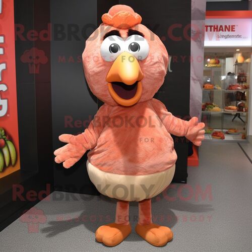 Personnage De Costume De Mascotte Redbrokoly De Dinde De Pêche Vêtu D'un T-Shirt Et De Mitaines