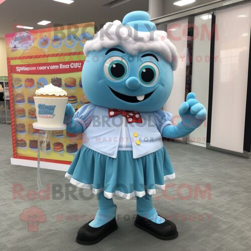 Personnage De Costume De Mascotte Redbrokoly Cupcake Bleu Ciel Habillé D'une Chemise Et De Broches
