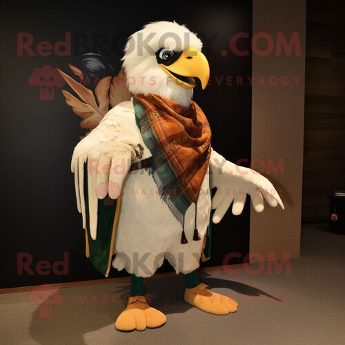 Personnage De Costume De Mascotte Redbrokoly D'aigle Crème Habillé D'un T-Shirt Graphique Et De Châles