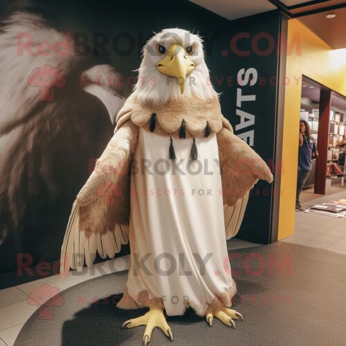 Personnage De Costume De Mascotte Redbrokoly D'aigle Crème Habillé D'un T-Shirt Graphique Et De Châles
