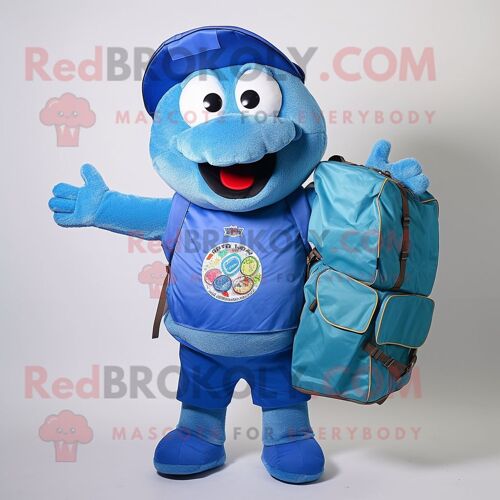 Personnage De Costume De Mascotte Redbrokoly De Pizza Bleue Habillé D'un Short Cargo Et De Sacs À Main