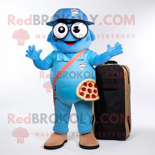 Personnage De Costume De Mascotte Redbrokoly De Pizza Bleue Habillé D'un Short Cargo Et De Sacs À Main