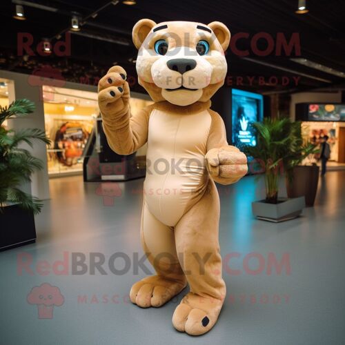 Personnage De Costume De Mascotte Redbrokoly De Panthère Bronzée Habillé D'un Body Et De Pochettes