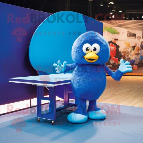 Personnage De Costume De Mascotte Redbrokoly De Table De Ping-Pong Bleu Habillé D'un Blazer Et De Pochettes