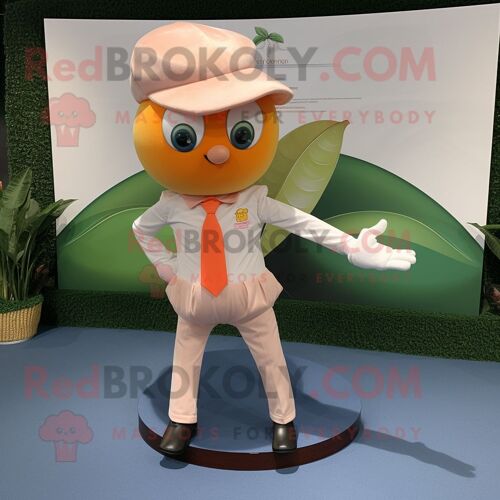 Personnage De Costume De Mascotte Redbrokoly Peach Plate Spinner Habillé D'un Pantalon Chino Et De Boutons De Manchette