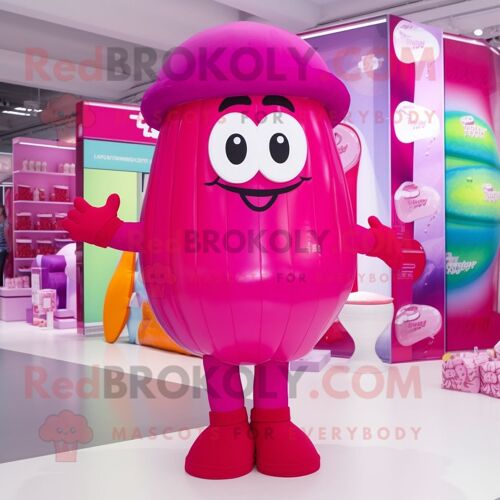 Personnage De Costume De Mascotte Redbrokoly Magenta Candy Box Habillé D'un Maillot De Bain Et De Bérets