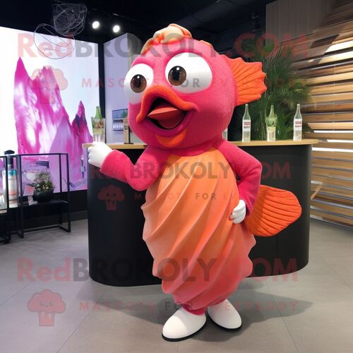 Personnage De Costume De Mascotte Redbrokoly De Poisson Clown Rose Habillé D'une Robe De Cocktail Et De Châles