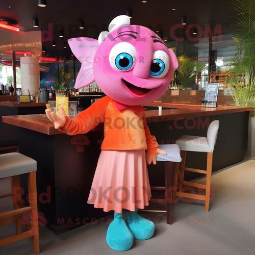 Personnage De Costume De Mascotte Redbrokoly De Poisson Clown Rose Habillé D'une Robe De Cocktail Et De Châles