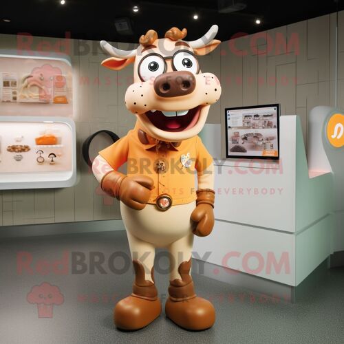 Personnage De Costume De Mascotte Redbrokoly Peach Jersey Cow Habillé D'un Gilet Et D'anneaux
