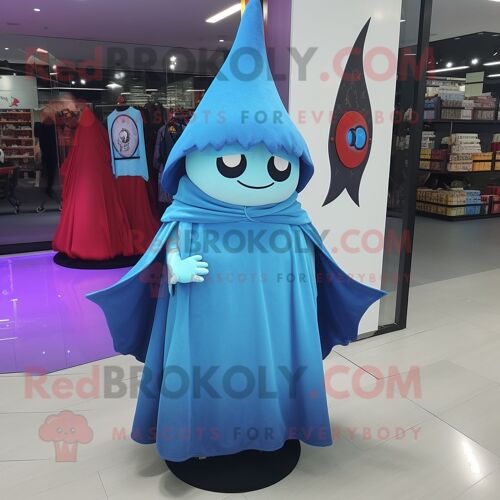 Costume De Mascotte Redbrokoly De Chapeau De Sorcière Bleu Ciel Habillé D'un Polo Et De Châles