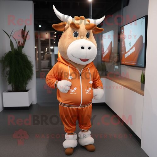 Personnage De Costume De Mascotte Redbrokoly Peach Bull Habillé D'un Sweat-Shirt Et De Boucles D'oreilles