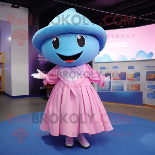 Personnage De Costume De Mascotte Redbrokoly De Baleine Bleue Rose Habillé D'une Jupe Et De Casquettes