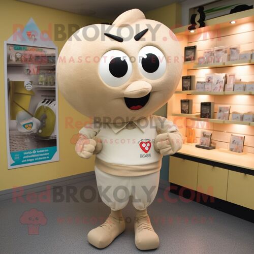 Mascotte Redbrokoly De Personnage De Coeur Beige Habillé D'un Sweat Et De Boutons De Manchette