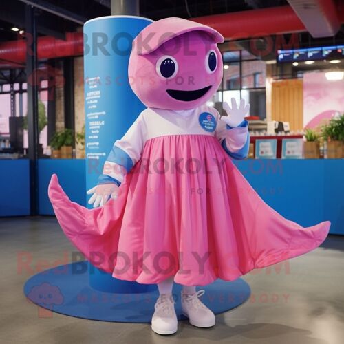 Personnage De Costume De Mascotte Redbrokoly De Baleine Bleue Rose Habillé D'une Jupe Et De Casquettes