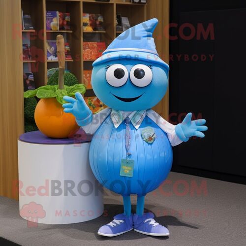 Personnage De Costume De Mascotte Redbrokoly De Melon Bleu Ciel Habillé D'une Chemise Oxford Et De Colliers