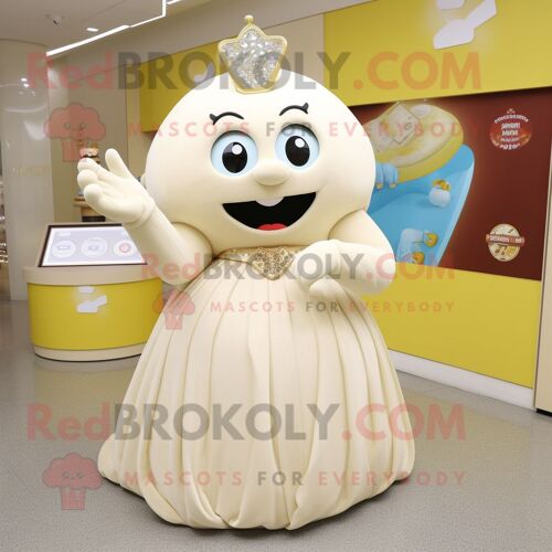 Personnage De Costume De Mascotte Redbrokoly De Bague De Fiançailles Crème Habillé D'une Robe Trapèze Et De Porte-Clés