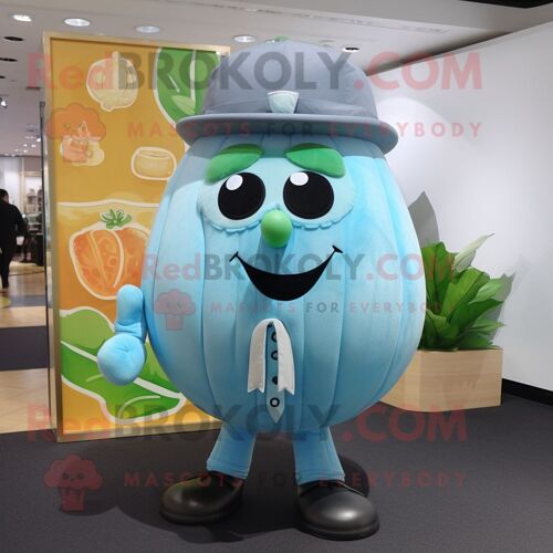 Personnage De Costume De Mascotte Redbrokoly De Melon Bleu Ciel Habillé D'une Chemise Oxford Et De Colliers