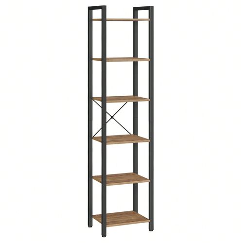 Étagère 6 Niveaux, Pour Bureau, Salon, Chambre, 30 X 40 X 187,5 Cm, Style Industriel, Noisette Foncé Et Noir