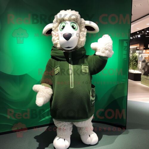 Personnage De Costume De Mascotte Redbrokoly De Mouton Vert Forêt Habillé D'un Manteau Et De Mitaines