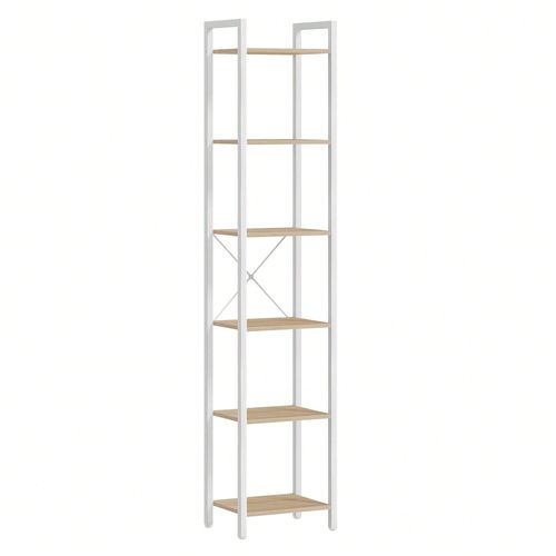 Étagère 6 Niveaux, Bibliothèque, Meuble De Rangement, Pour Bureau, Salon, Chambre, 30 X 40 X 187,5 Cm, Style Industriel, Beige Naturel Et Blanc Mat