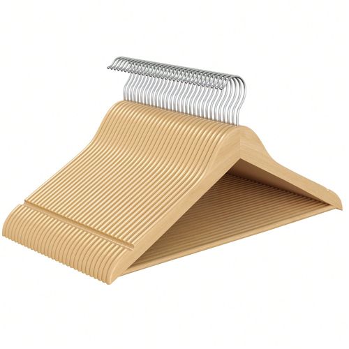 Cintres en bois, Lot de 30, Fins, avec encoches, Crochet Pivotant à 360°, Bois de bouleau, pour haut à bretelles, Veste, Naturel