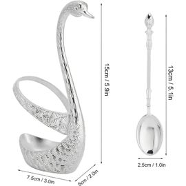 Porte-Cuillère En Forme De Cygne,Support De Base De Cuillère Ensemble De Couverts Porte-Cuillère Kit De Cuillère À Nourriture En Acier Inoxydable Pour Gâteau Pour Fête De Mariage(Mèche)