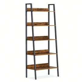 Étagère Échelle, Bibliothèque À 5 Niveaux, Meuble De Rangement Sur Pieds, Facile À Assembler, Style Industriel, Marron Rustique Et Noir