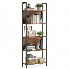 Bibliothèque, Étagère De Rangement, Étagère De Cuisine, 5 Niveaux, Cadre En Acier Stable, Pour Bureau , Entrée, Salon, Style Industriel