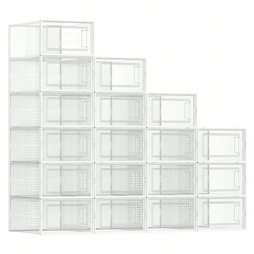 Boîtes à chaussures, Lot de 18, Rangement Chaussures, Pliable, pour pointure jusqu'à 44, Transparent et Blanc
