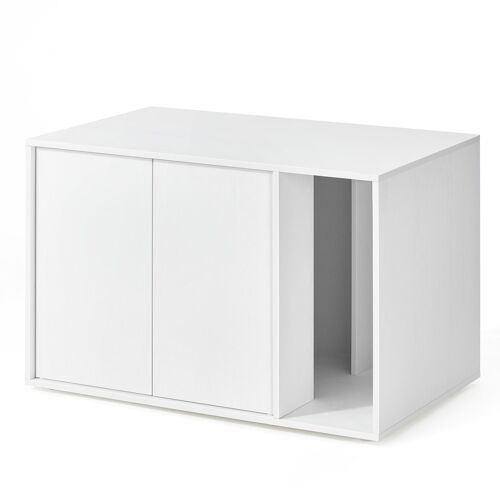 Assemblage Ultra-Rapide Sans Outils Toolless, Cache-Litière, Pour Grands Chats, Porte À Ouverture Par Pression, Table, Blanc Neige