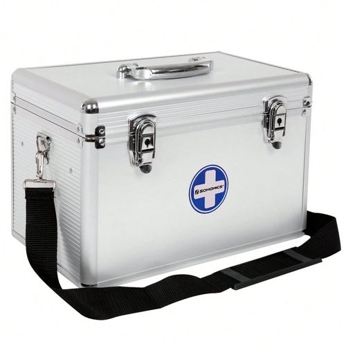 Boîte de premiers Secours avec poignée de transport et Sangle en aluminium ABS Argenté