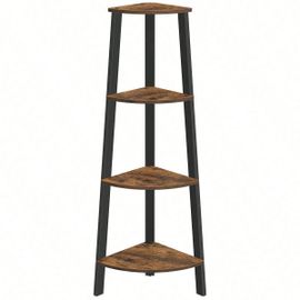 Étagère D'angle, Bibliothèque 4 Niveaux, Étagère Échelle, Meuble De Rangement, Avec Cadre En Acier, Marron Rustique Et Noir