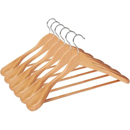 Lot de 6 Cintres, Antidérapants, pour costumes, Chemises, Manteaux, Vestes, Pantalons, Crochets Pivotants 360°, Couleur Boisée