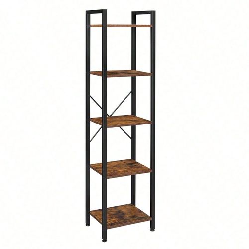 Étagère À 5 Niveaux, Bibliothèque, Meuble De Rangement, Avec Sructure En Acier, Marron Rustique Et Noir