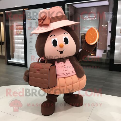 Personnage De Costume De Mascotte Redbrokoly Peach Chocolate Bar Habillé D'une Culotte Et De Sacs À Main