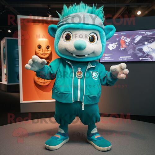 Mascotte Redbrokoly De L'alliance Turquoise Habillée D'un Chino Et De Bandeaux