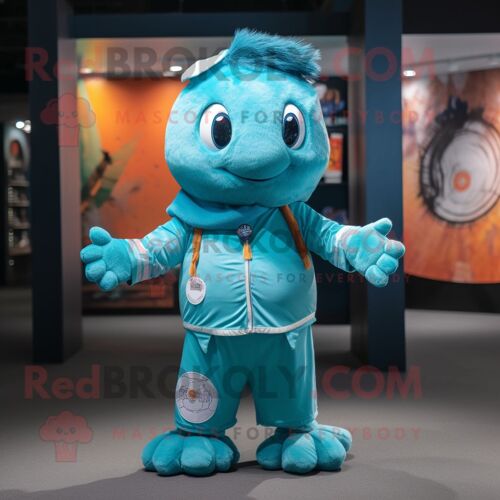 Mascotte Redbrokoly De L'alliance Turquoise Habillée D'un Chino Et De Bandeaux