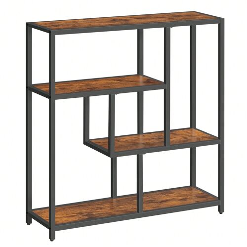 Bibliothèque, Étagère 4 Niveaux, 30 x 100 x 103 cm, Marron Rustique, Noir