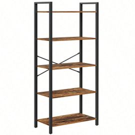 Étagère À 5 Niveaux, Bibliothèque Avec Structure En Acier, Pour Salon, Bureau, Entrée, Style Industriel, Marron Rustique Et Noir
