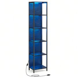 Bibliothèque Led À 6 Niveaux, Étagère À Lumière Réglable, Meuble De Rangement Avec Cadre En Acier, 30,3 X 40 X 178,6 Cm, Noir Boisé