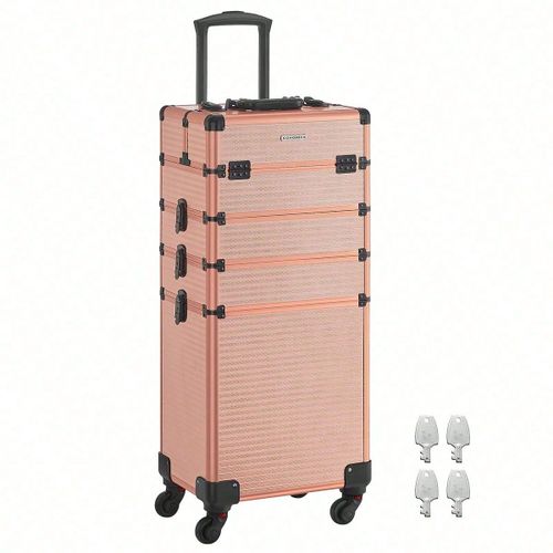Valise de maquillage Professionnel 4-en-1, Mallette Cosmétique, XXL, 34 x 24 x 79,3 cm, Verrouillable, Roulettes à 360°