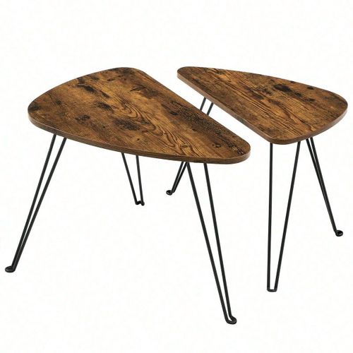 Lot de 2 Tables Basses, Tables Gigognes, Style Industriel, Marron Rustique et Noir