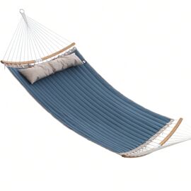 Hamac Double Rembourré, Hamac Matelassé, Avec Barres Incurvées Démontable En Bambou, 200 X 140 Cm, Capacité De Charge 225 Kg, Bleu Et Beige