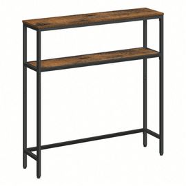Console Pour Couloir, Table De Salon Fine À 2 Niveaux, 20 X 120 X 80 Cm, Table D'appoint Avec 2 Étagères, Marron Rustique Et Noir D'encre