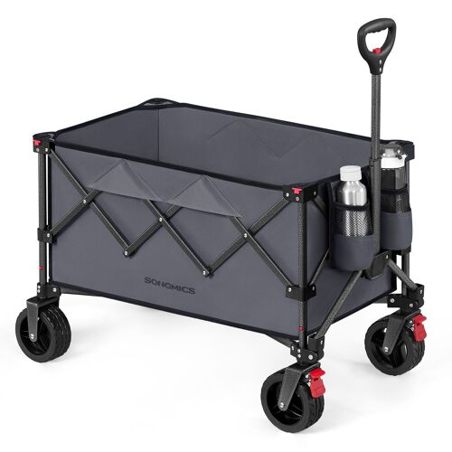 Chariot Pliable, Capacité de 150 L, Supporte Jusqu'à 150 Kg, avec poignée, 4 Roues Amovibles, pour extérieur, Plage, Camping, Gris Ardoise