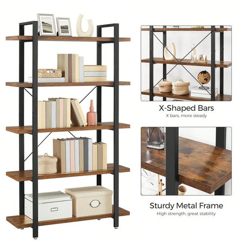 Bibliothèque, Étagère De Rangement, Style Industriel, 5 Niveaux, Montage Facile, Pour Salon, Chambre, Bureau, Vintage