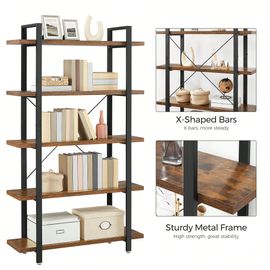 Bibliothèque, Étagère De Rangement, Style Industriel, 5 Niveaux, Montage Facile, Pour Salon, Chambre, Bureau, Vintage
