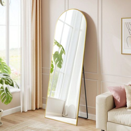 Miroir Intégral, 160 x 50 cm, Miroir Arqué sur Pied, Cadre en alliage d'aluminium, Verre Trempé, pour chambre, Salon, Dressing, Doré Clair